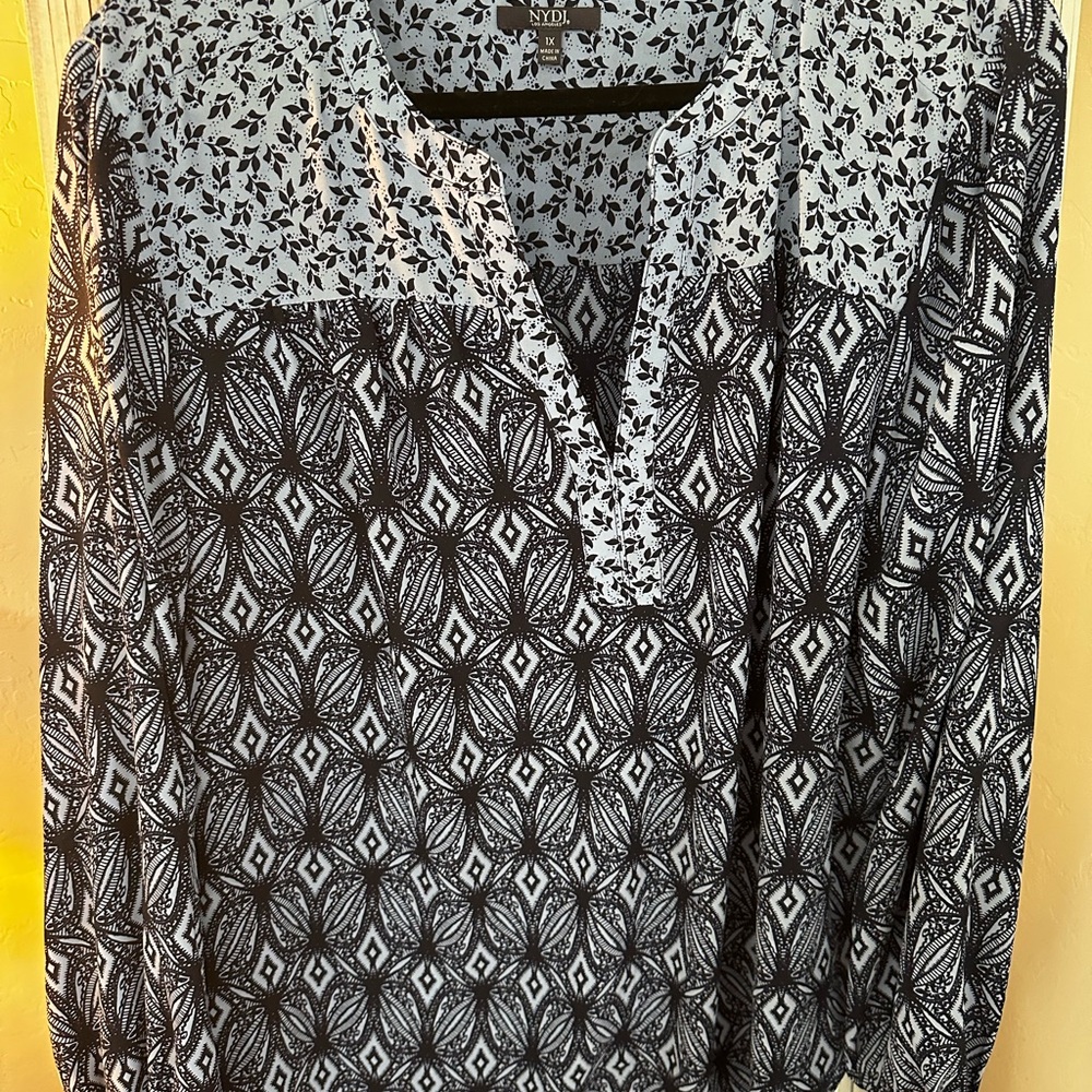 NYDJ Blue Geometric Blouse